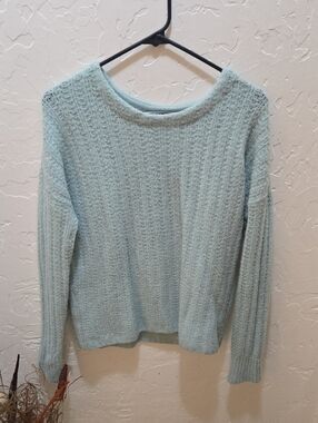 GAP Oversized Soft Light Aqua Textured Crewneck Sweater